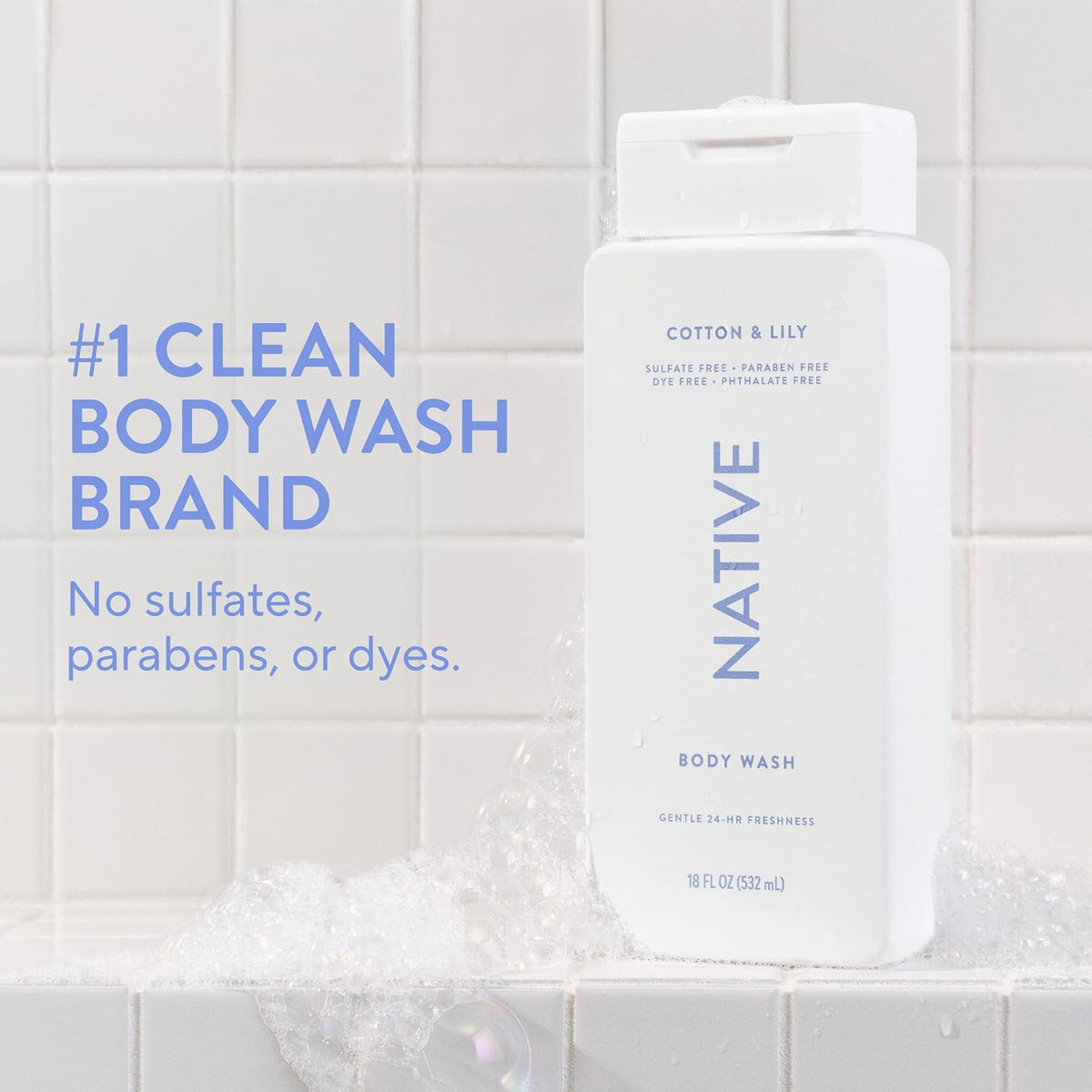 Clean body wash bottle with sulfate free formula callouts