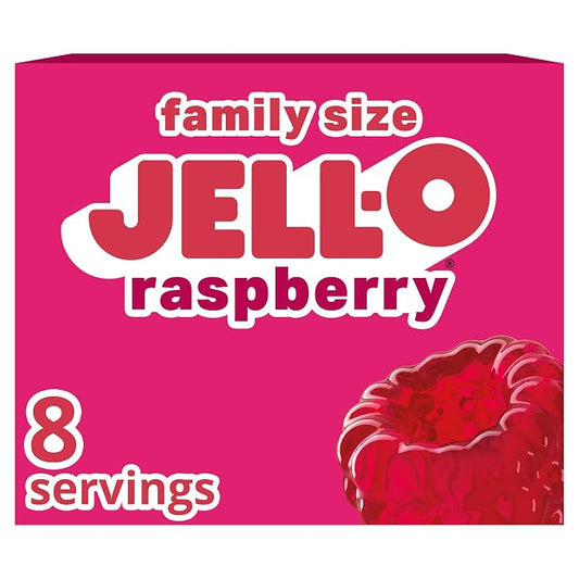 Jell-O raspberry gelatin dessert mix family size box