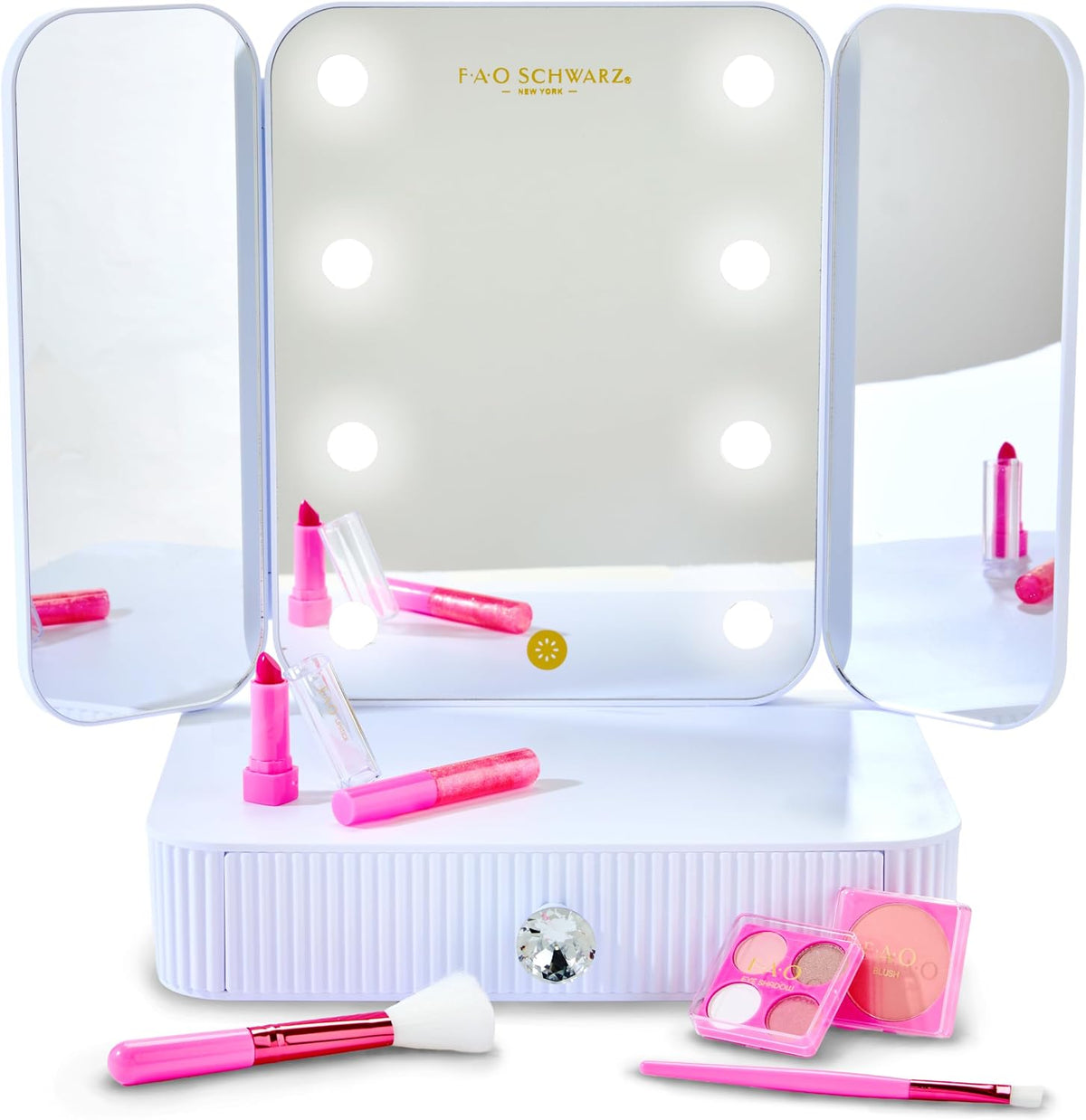 Tri-panel tabletop vanity studio for dress-up play