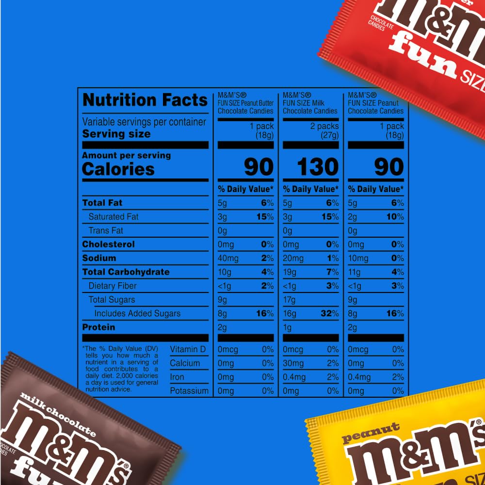 Individually wrapped M&M'S Milk Chocolate Peanut and Peanut Butter packs