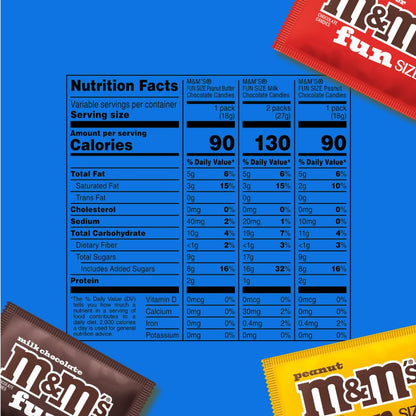 Individually wrapped M&M'S Milk Chocolate Peanut and Peanut Butter packs