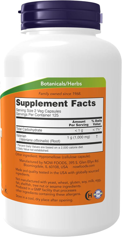 Valeriana officinalis 500 mg vegetarian capsules bottle