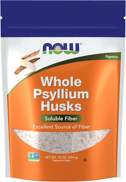 NOW Whole Psyllium Husks soluble fiber 16 oz container