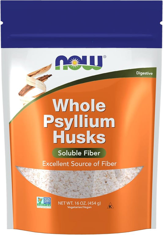 NOW Whole Psyllium Husks soluble fiber 16 oz container