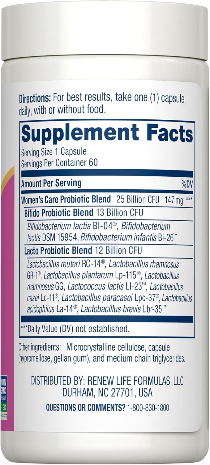 Renew Life 25 billion CFU women's care probiotic packaging