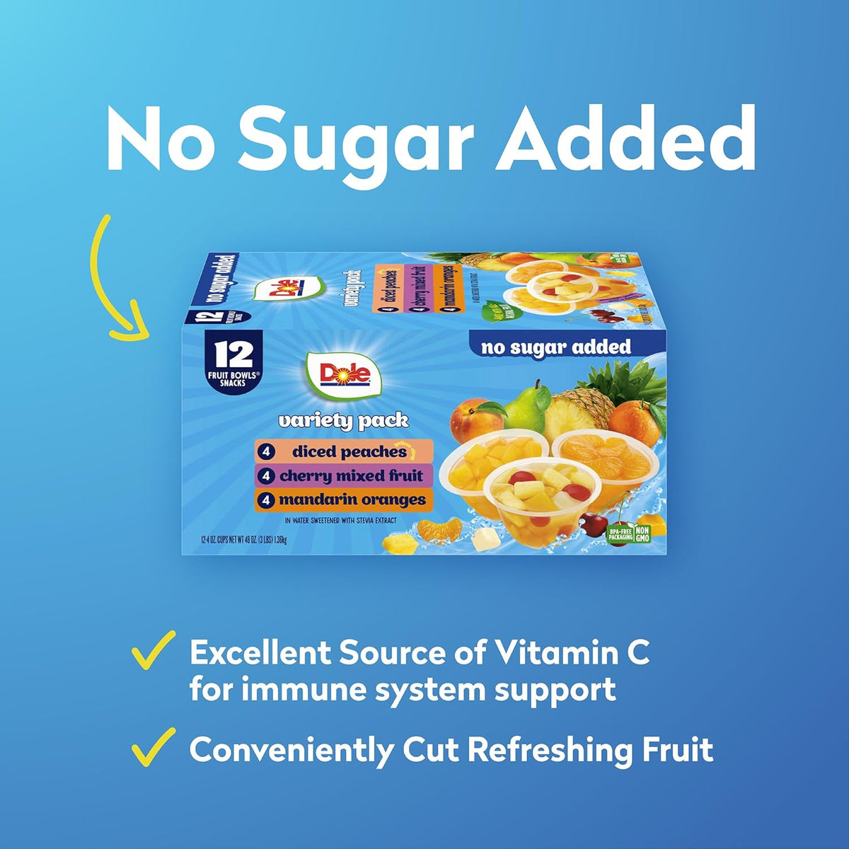 Dole 12 pack fruit cups pantry snack