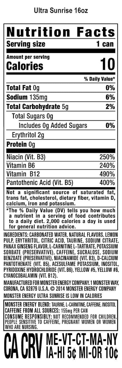 Monster Energy Ultra Sunrise refreshing energy drink