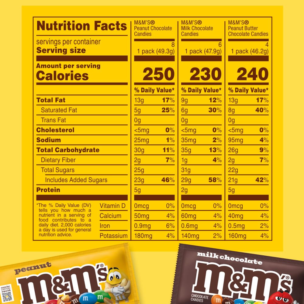 Individually wrapped M&M'S Peanut Milk Chocolate Peanut Butter packs