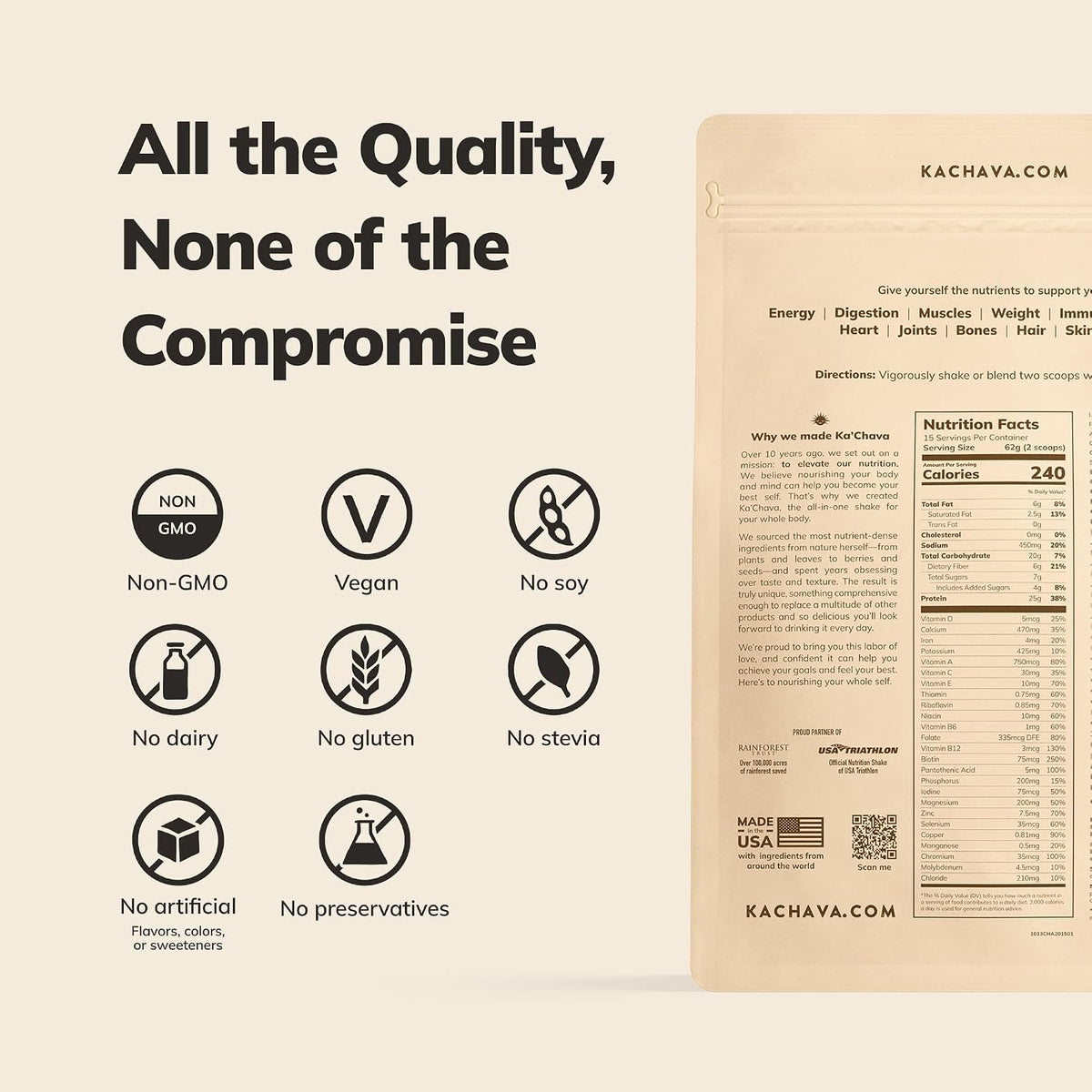 Ka’Chava plant-based meal replacement chocolate bag
