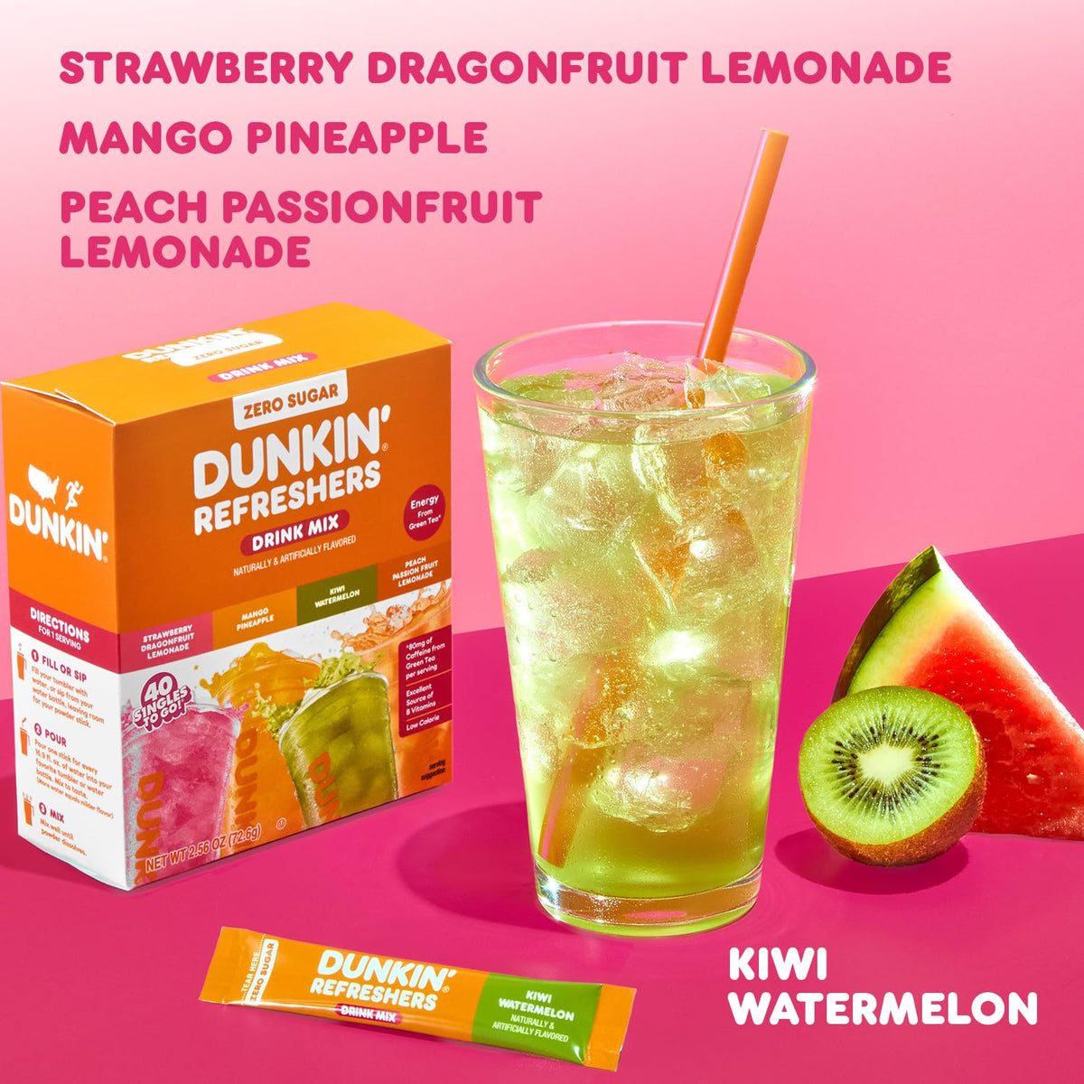 Single serve caffeinated green tea drink mix packets