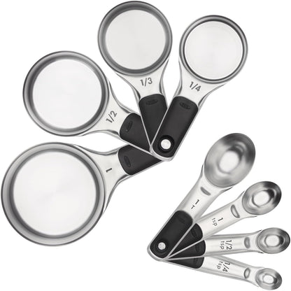 OXO stainless steel measuring cups and spoons with magnetic storage