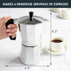 Stovetop espresso maker with classic silver finish