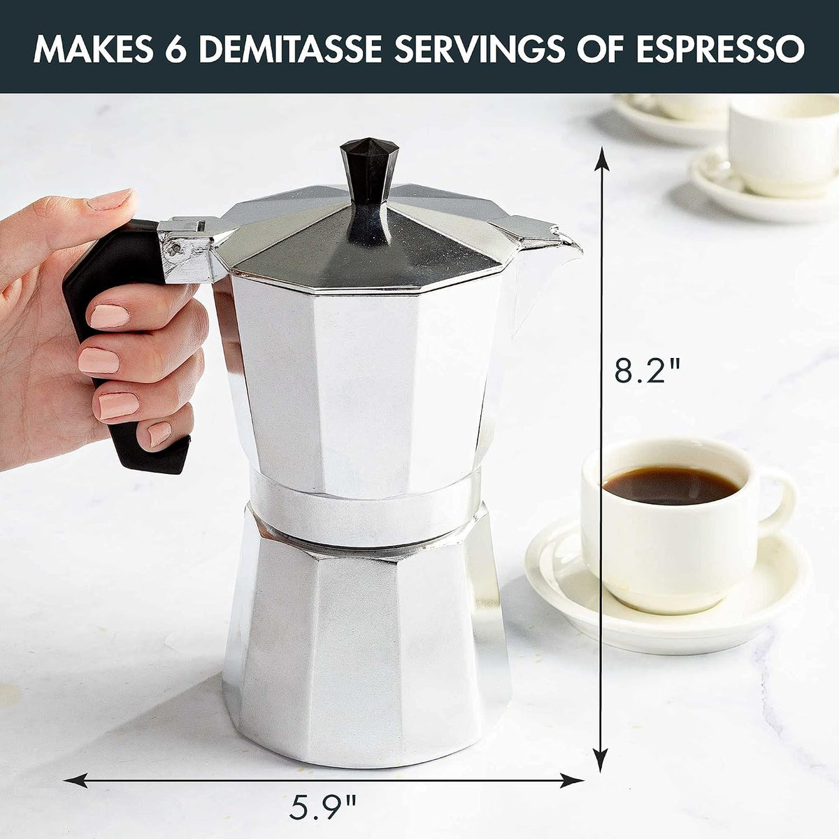 Stovetop espresso maker with classic silver finish