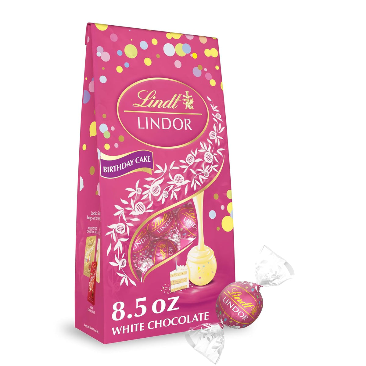 Birthday cake white chocolate truffles in Lindt LINDOR packaging