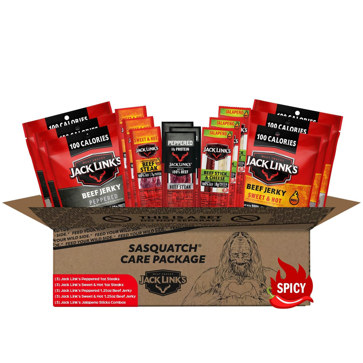 Assorted Jack Link's jerky steaks meat sticks and cheese snacks