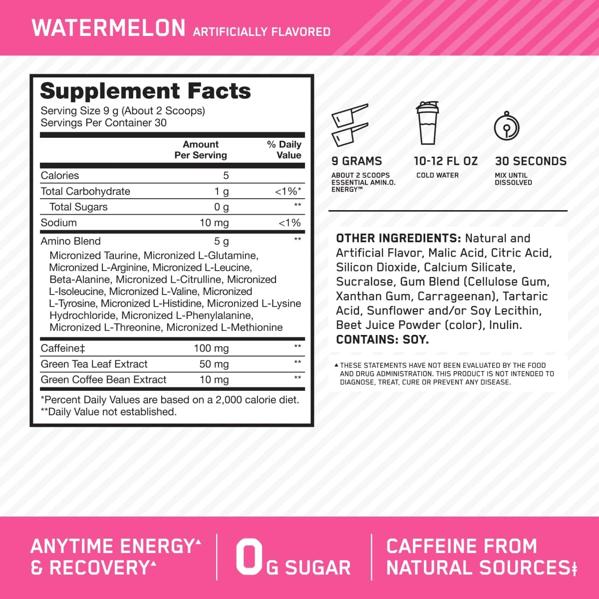 Zero sugar amino energy powder watermelon flavor