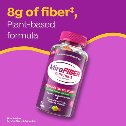 MiraLAX MiraFIBER gummies with 8g fiber per serving