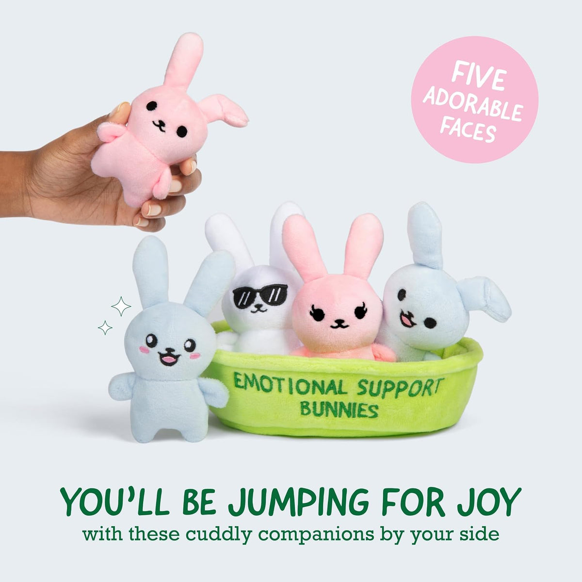 Cuddly bunny stuffed animals with expressive faces