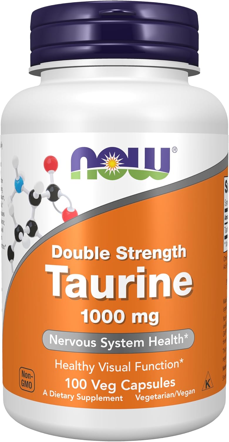 NOW Taurine 100 veg caps bottle label
