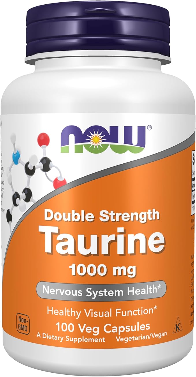 NOW Taurine 1000 mg double strength supplement bottle