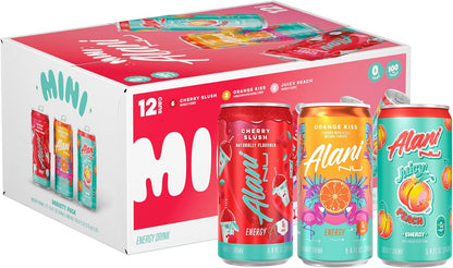 Alani Nu Cherry Slush Juicy Peach Orange Kiss cans