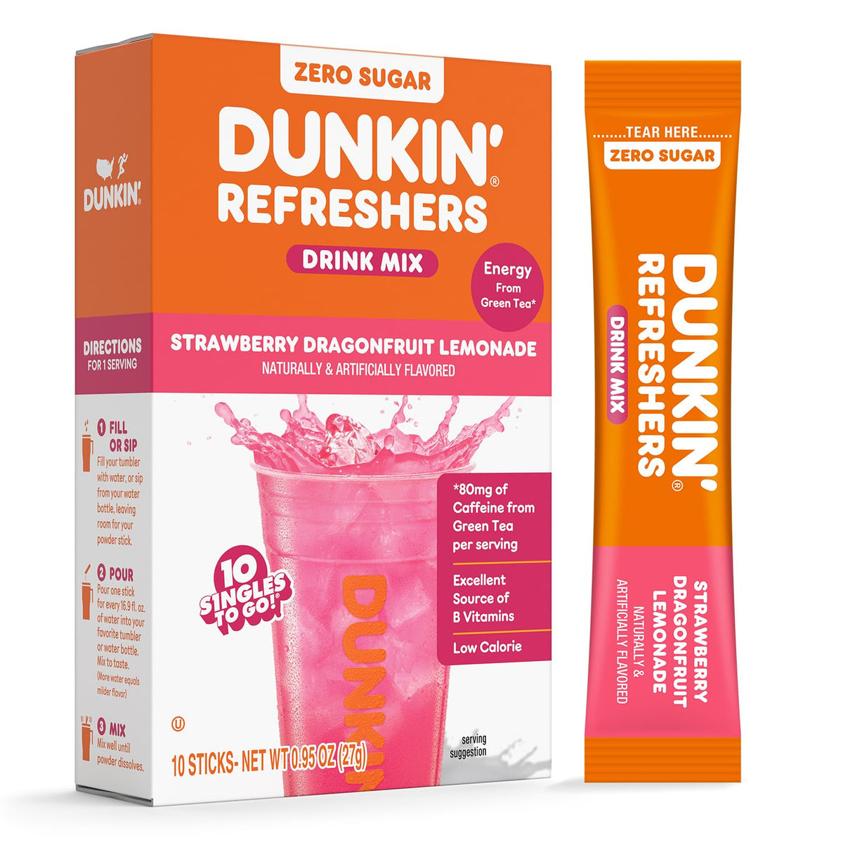 Dunkin Refreshers strawberry dragonfruit lemonade drink mix packets
