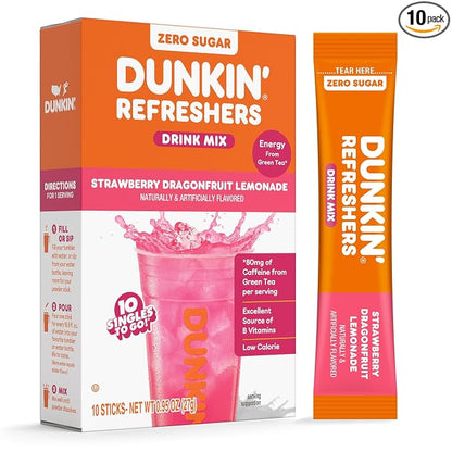 Singles To Go Dunkin Refreshers Strawberry Dragonfruit Lemonade 10 ct box