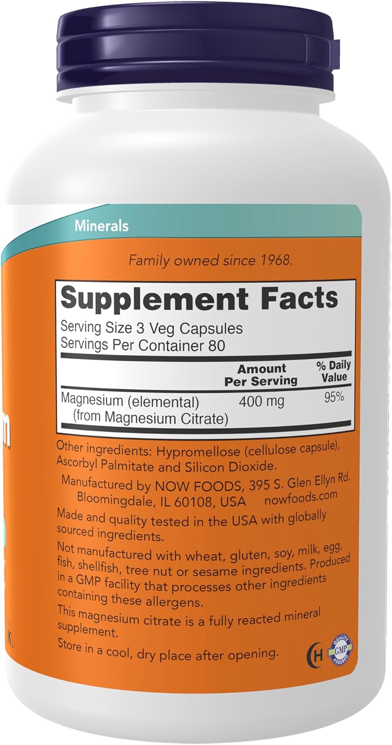 NOW Supplements magnesium citrate capsule bottle