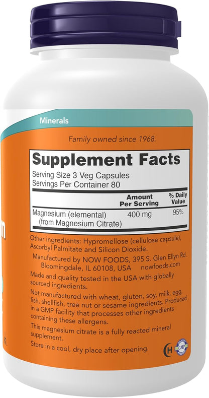 NOW Supplements magnesium citrate capsule bottle