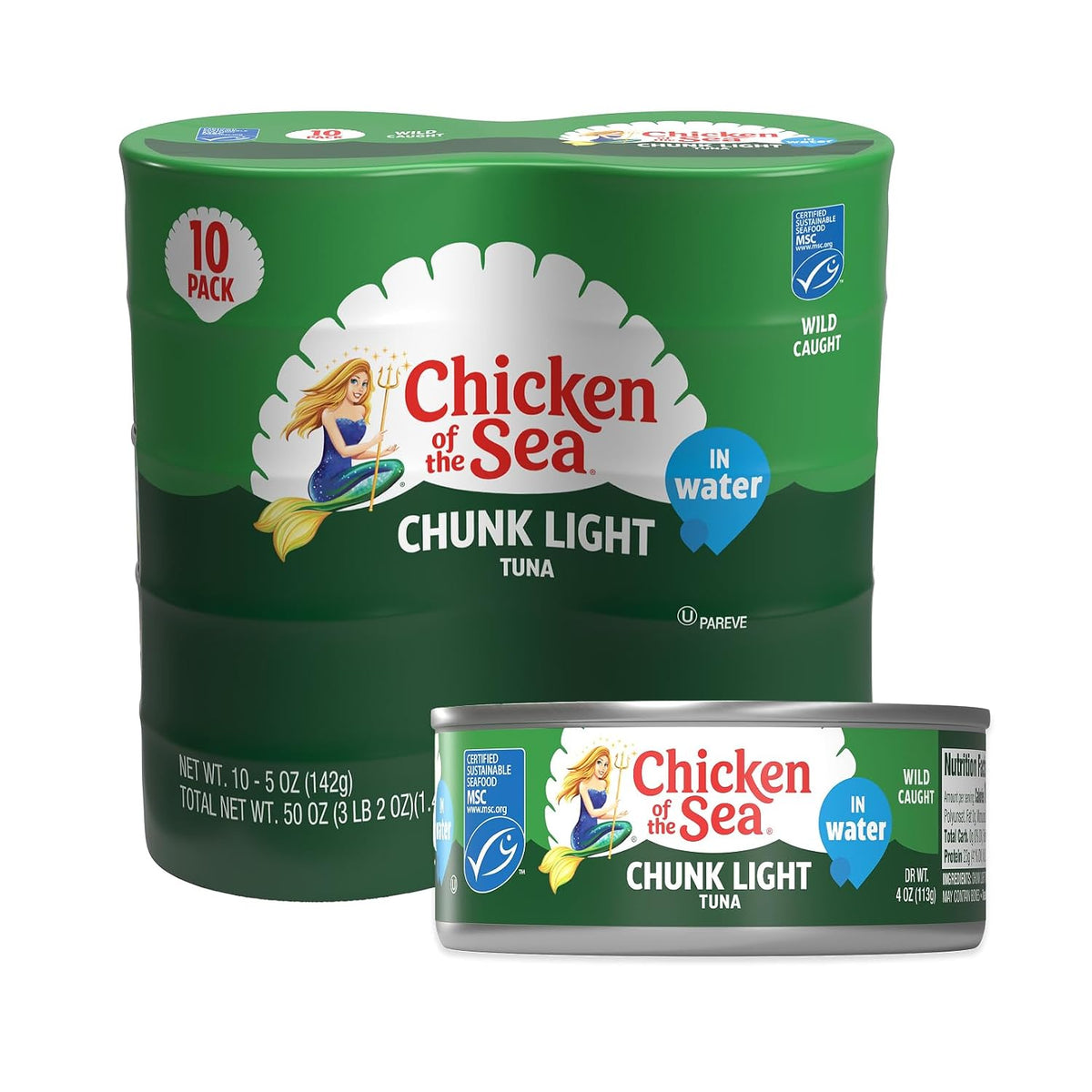 Wild caught chunk light tuna cans in water