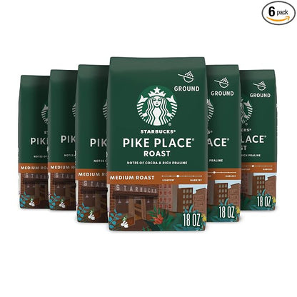 Starbucks Pike Place Roast ground coffee, six 18 oz bags
