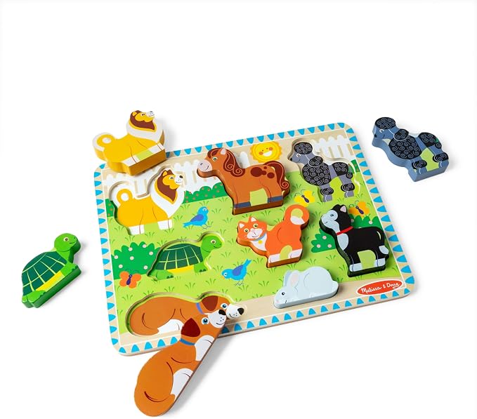 Farm animals wooden puzzle with matching pictures underneath