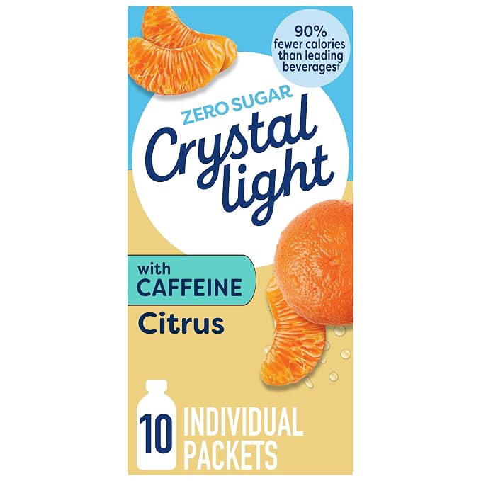 Crystal Light citrus caffeine drink mix 10 packet box