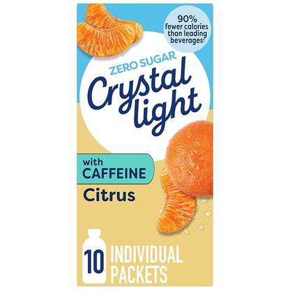 Crystal Light citrus caffeine drink mix 10 packet box
