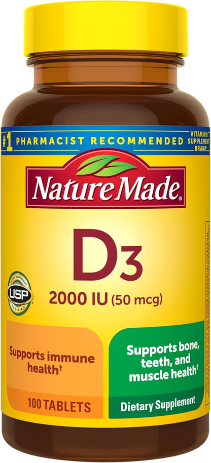 Nature Made D3 50 mcg vitamin supplement label