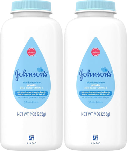 Johnson's Baby Cornstarch Baby Powder with Aloe and Vitamin E for Delicate Skin, Hypoallergenic, No Addded Parabens, and Dyes for Gentle Baby Skin Care, Baby Essentials, 1.5 oz