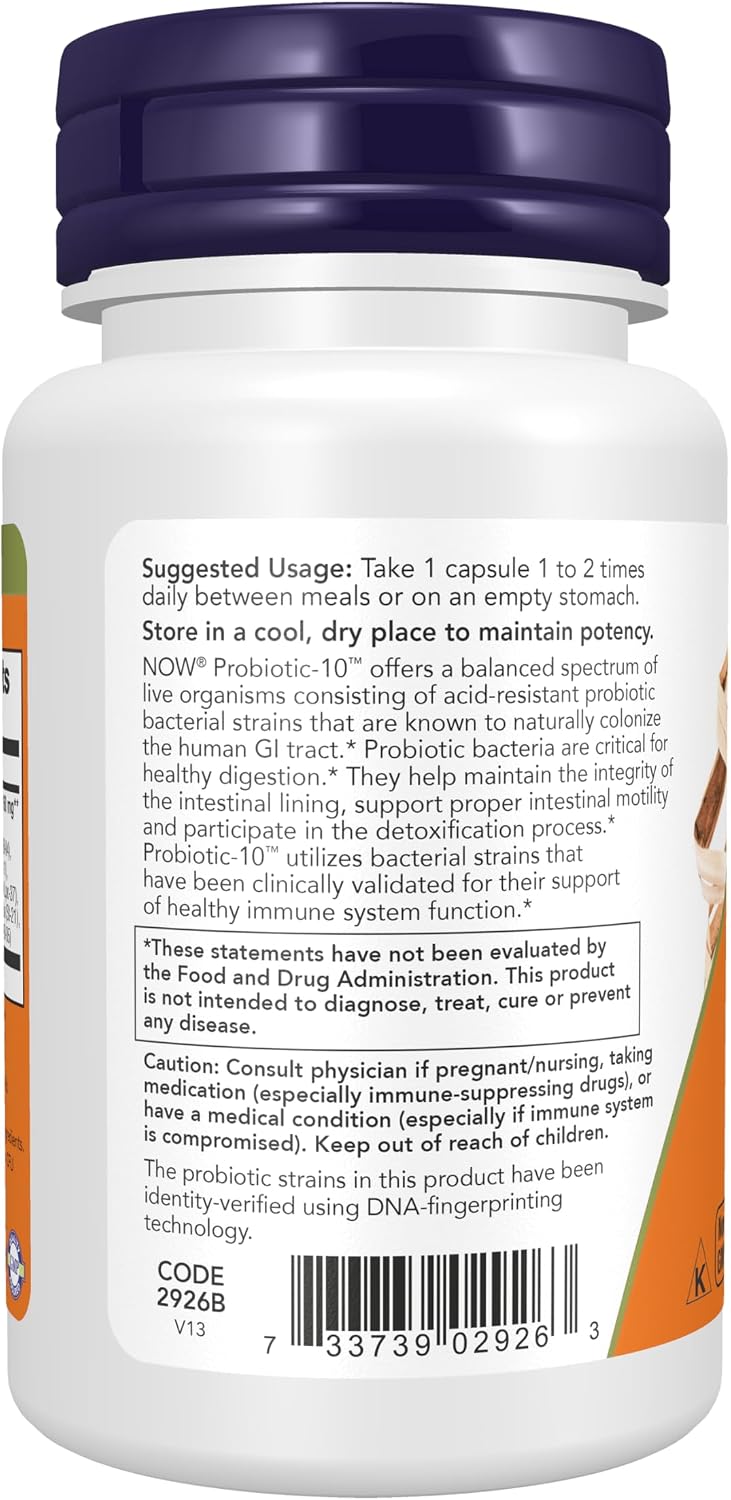 NOW Probiotic-10 bottle for digestive wellness support