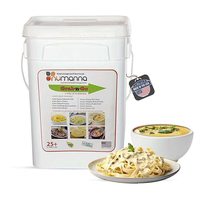 NuManna Grab-n-Go emergency food bucket, 80 servings