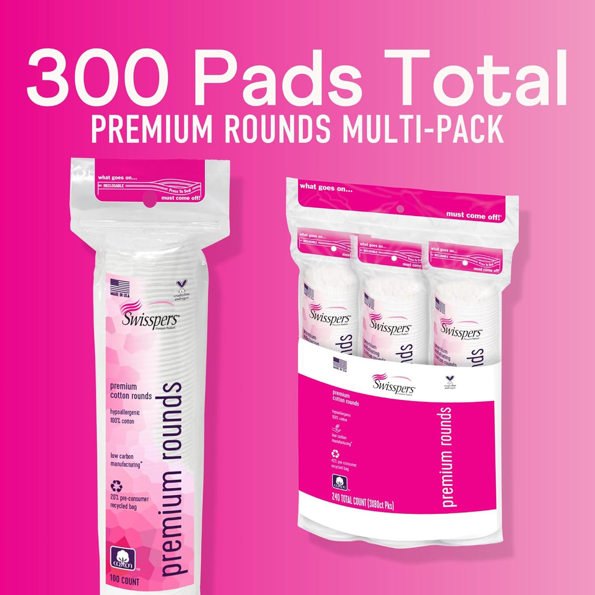 Dual-sided cotton pads for makeup removal and skincare