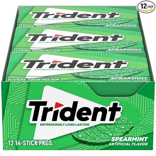Trident Spearmint Sugar-Free Gum 12 pack box