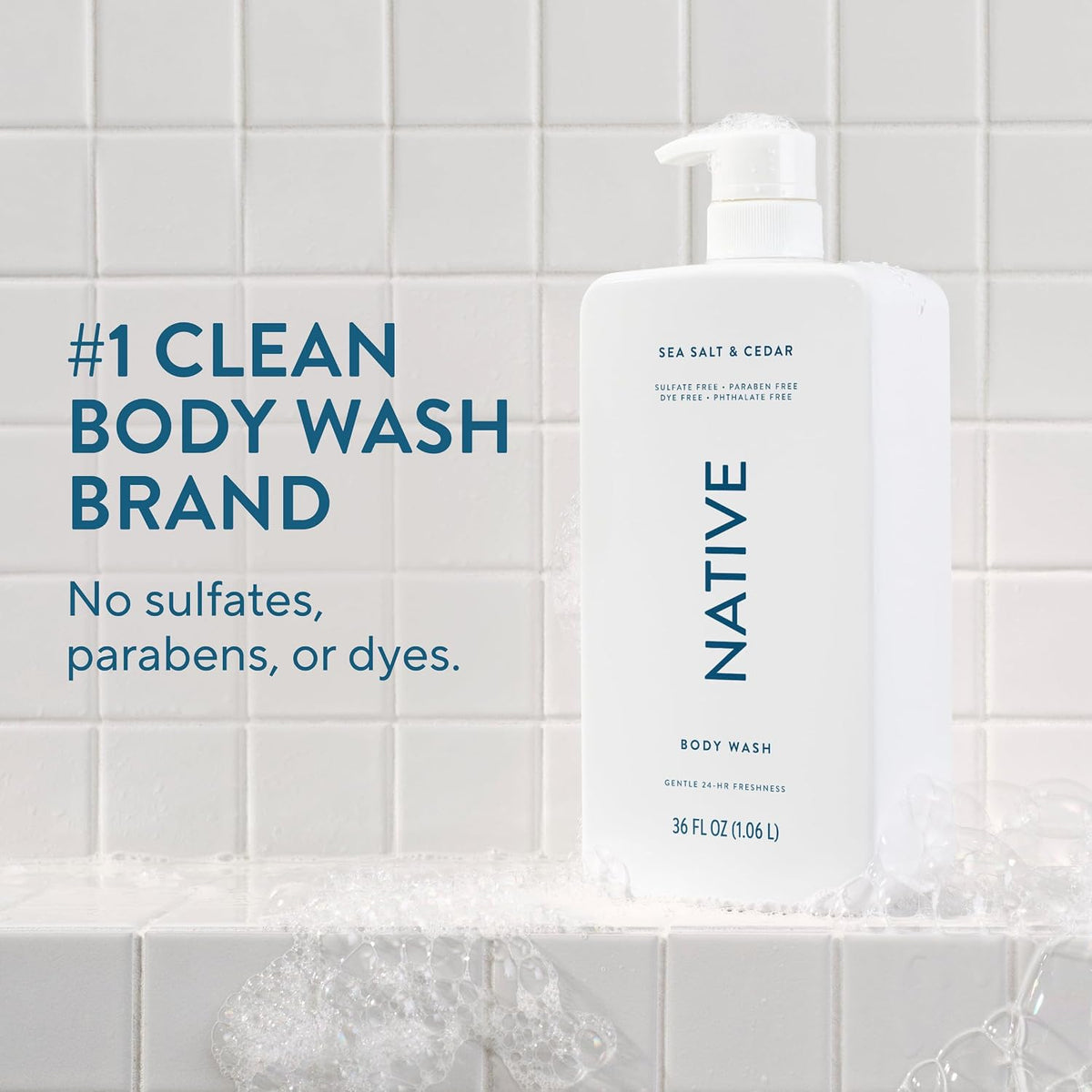 Native body wash with pump dispenser for women and men