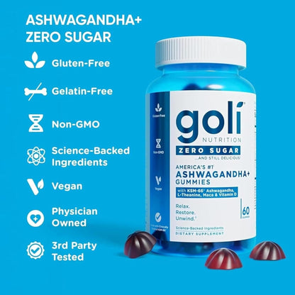 Zero sugar ashwagandha gummy supplement by Goli