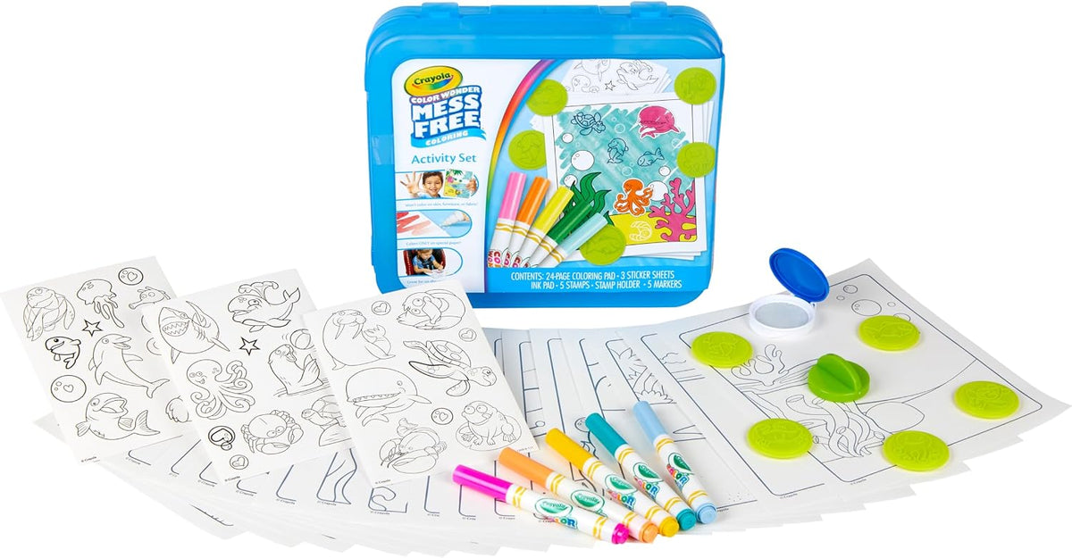 Kids mess free Crayola coloring kit with themed stampers