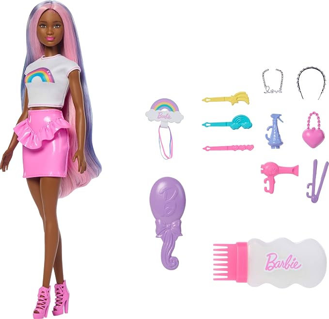 Barbie Rainbow Sparkle Hair Doll with fantasy-themed accessories