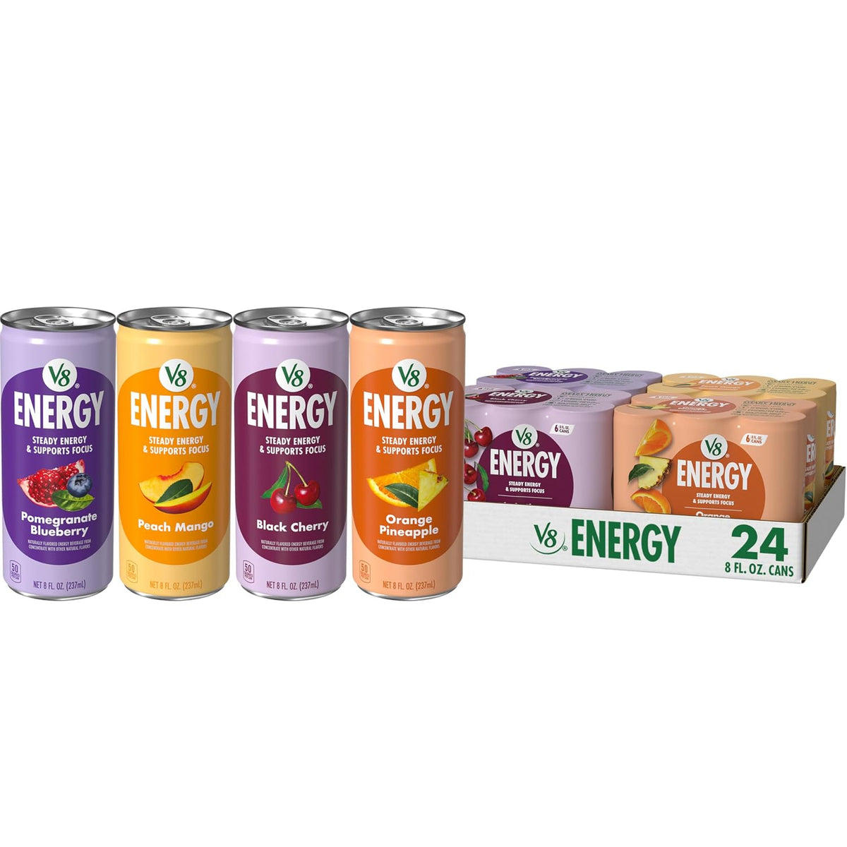 V8 +Energy variety pack with four fruit flavors