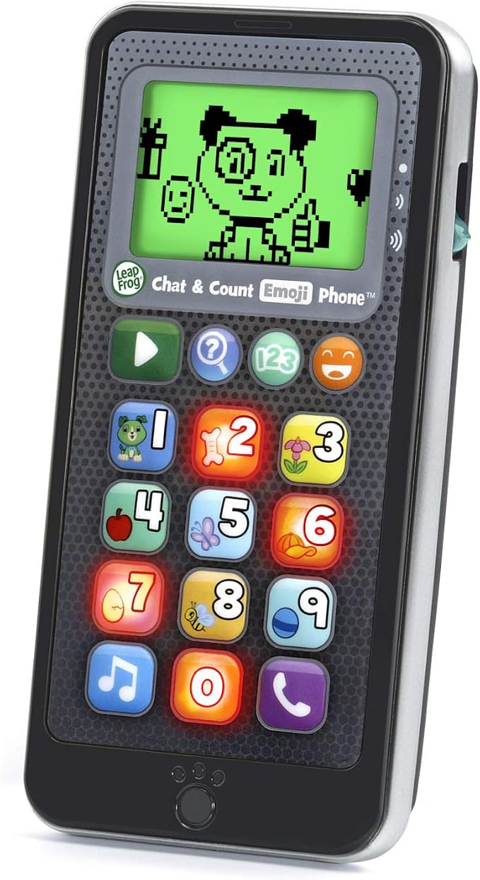 Toddler pretend smartphone with Violet and emojis