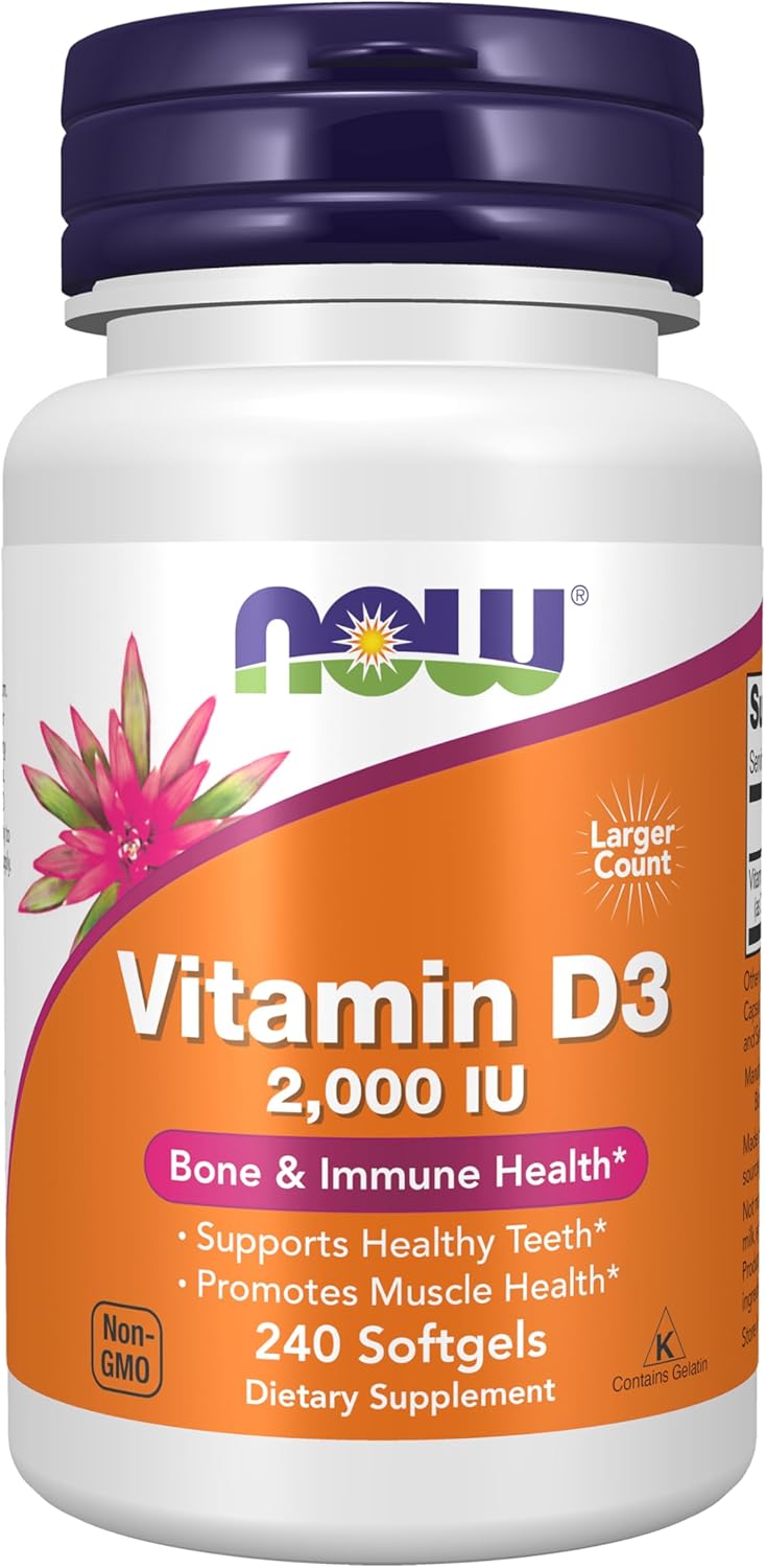 NOW Supplements Vitamin D3 softgels supplement bottle