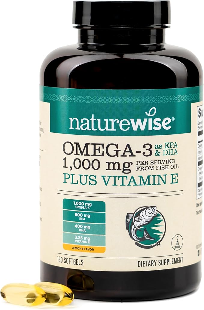 NatureWise Extra-Strength Omega 3 Fish Oil softgels bottle