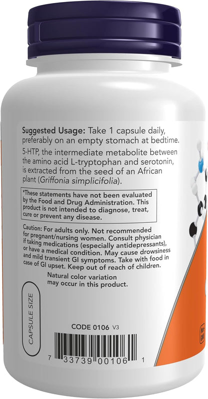 NOW 5-HTP vegetarian capsules mood support supplement