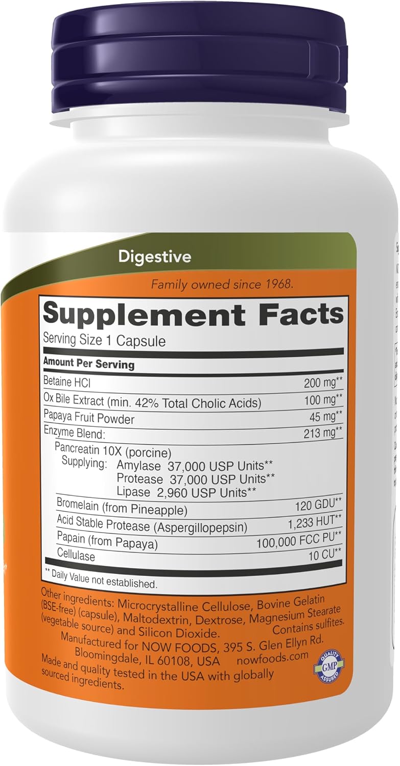 NOW Super Enzymes bromelain ox bile pancreatin bottle